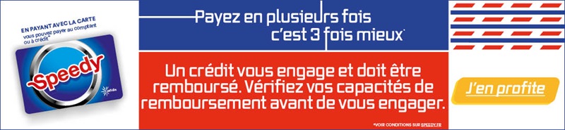 Promotion Carte Speedy payez 3 fois sans frais
