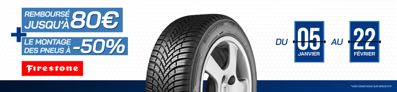 Promotion Speedy pneus Firestone jusqu'à 80€ remboursés et -50% sur le montage