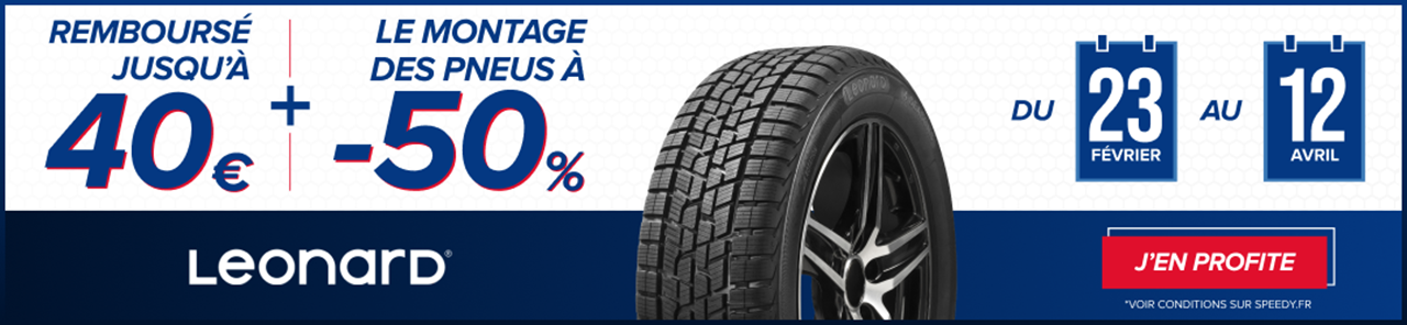 Promotion Speedy jusqu'à 40€ remboursés sur les pneus Leonard et -50% sur le montage
