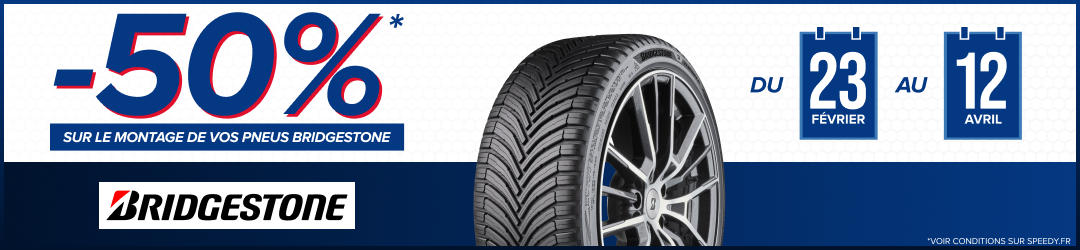 Promotion Speedy exclu web -50% sur le montage de pneus Bridgestone