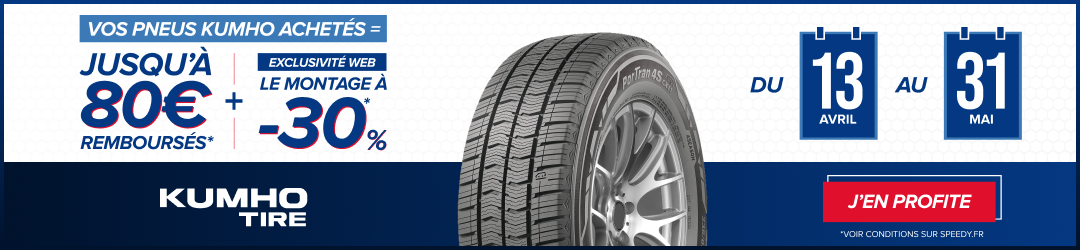 Promotion Speedy jusqu'à 80€ remboursés sur les pneus Kumho et -30% sur le montage
