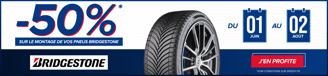 Promotion Speedy exclu web -50% sur le montage de pneus Bridgestone