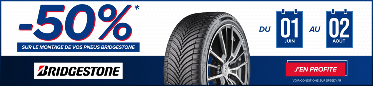 Promotion Speedy exclu web -50% sur le montage de pneus Bridgestone