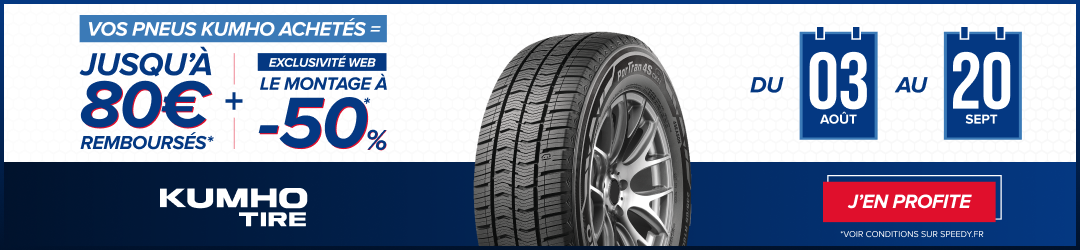 Promotion Speedy jusqu'à 80€ remboursés sur les pneus Kumho et -50% sur le montage