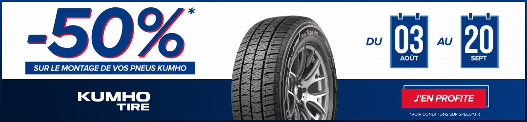 Promotion Speedy exclu web montage à -50% sur les pneus Kumho