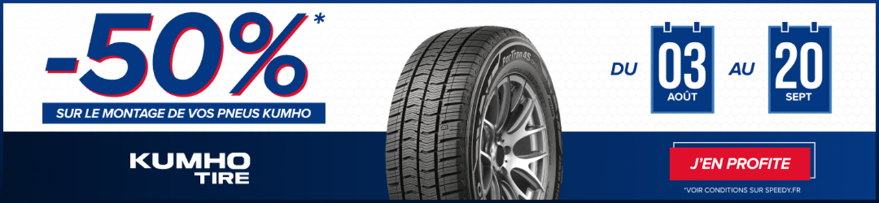 Promotion Speedy exclu web montage à -50% sur les pneus Kumho